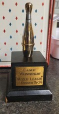 Vintage Men's 1955-56 Metal & Wood Bowling Trophy Canada Military League 5.5"