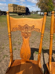 Set of Four Vintage Press-Back Oak Dining Chairs