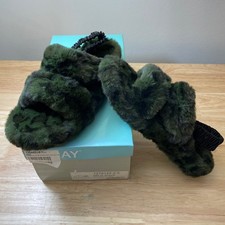 Array Shayla Women's Green Faux Fur Leopard Print Slippers Slides 8 Medium