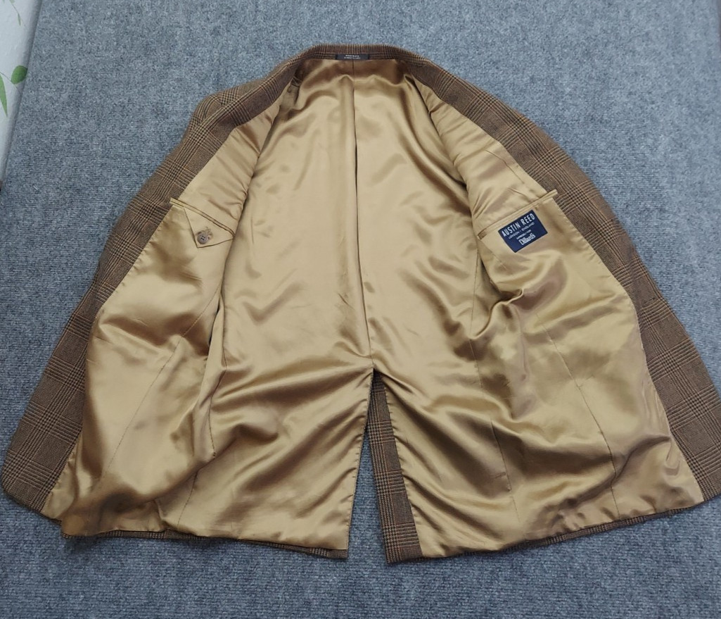 Vtg Austin Reed Jacket Blazer 36 R Brown Houndstooth Tweed Elbow Patch USA Made