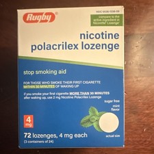 Rugby Nicotine Polacrilex 4mg Mint Sugar-Free Lozenges Stop Smoking Aid, 72 Ct