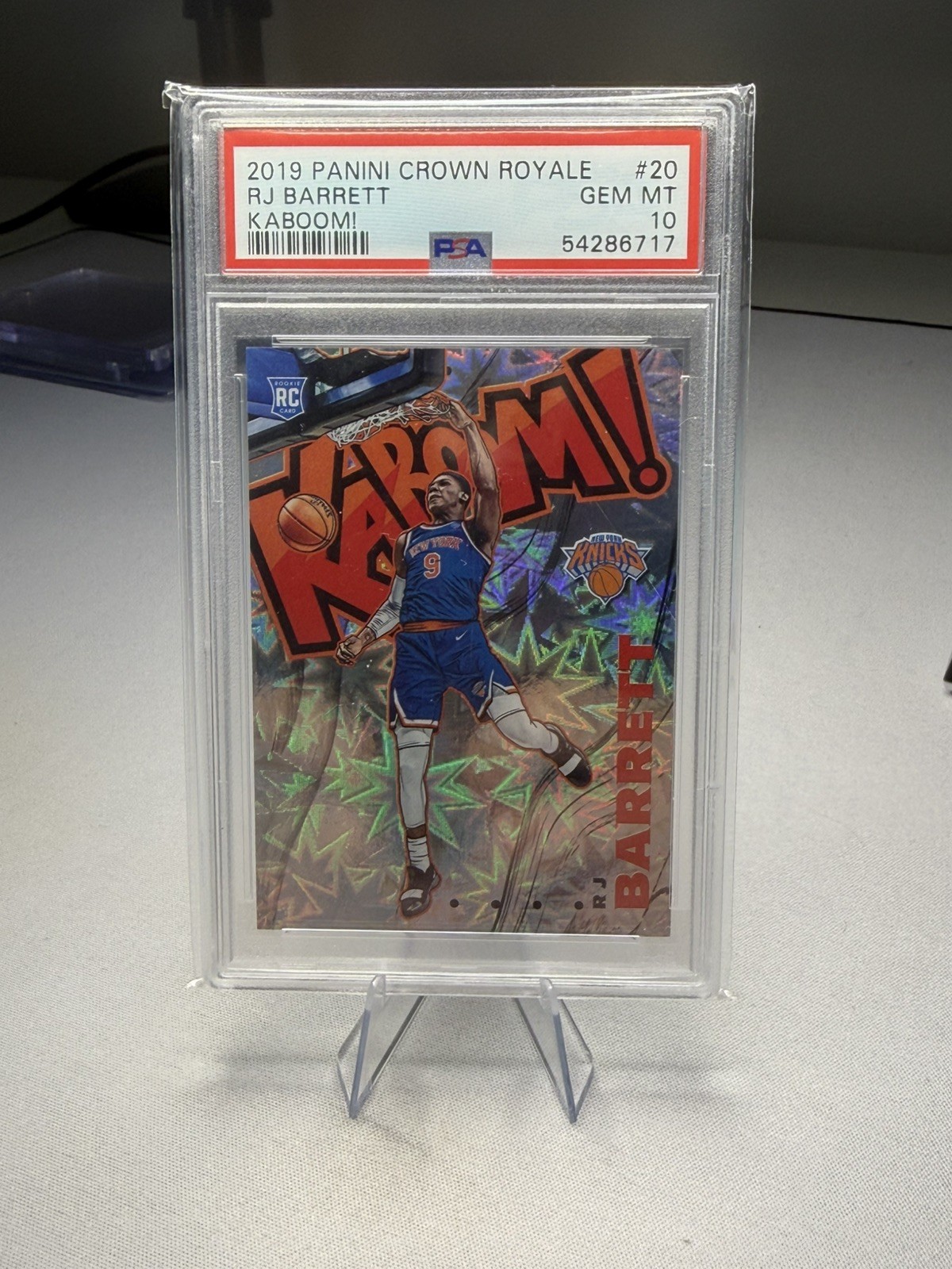 2019-20 Panini Crown Royale R.J. Barrett #20 RC Rookie Kaboom Case Hit PSA 10