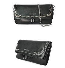 Zadig Voltaire Rock Wing Black Leather Bag Studded Frame Crossbody 27x15cm