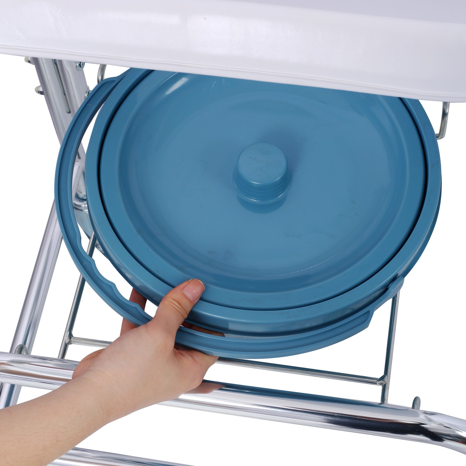 4in1 Bedside Commode Chair Transport Shower Toilet Rolling Wheelchair w/4 Caster