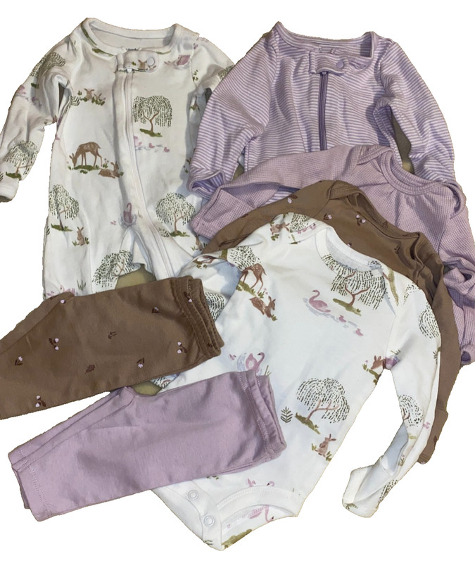 JC !WOW! Newborn Carter's 7 piece Purple Sleepers Bodysuits Pants Leggings Set