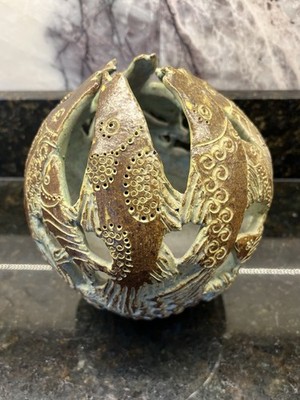 Estate Hand Crafted Artisian Pottery Vase Signed By Artist 7.5x7.5