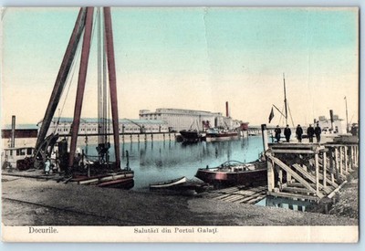 Galați Moldavia Romania Postcard Greetings from the Port of Galati Docks c1905