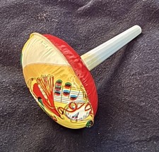 Vintage Tin Litho Noisemaker Ratchet Toy Music Theme Spinner 1950s
