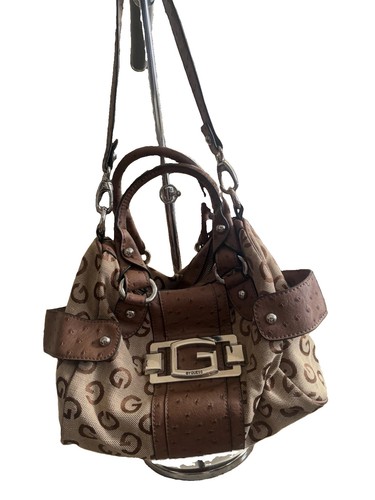 VTG GUESS Y2K Ostrich Embossed Studded G Monogram Chunky Handbag Rare Buckle