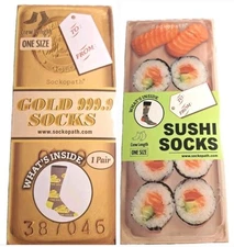 SOCKOPATH SUSHI & GOLD 999.9 Novelty Crew Socks New In Gift Boxs