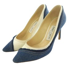 Jimmy Choo Pumps Denim Blue White Women's Size EU34.5/US4.5