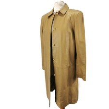 M S Vintage 100 Leather Coat Beige Camel Superb Condition UK Size 12