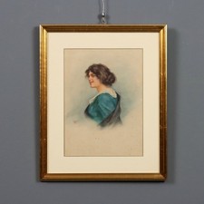 'Vincenzo Migliaro' Ritratto Femminile Acquarello su Carta Quadro Fine 800