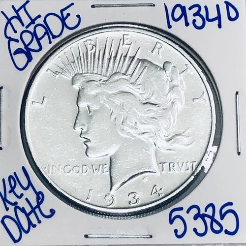 1934 D SILVER PEACE DOLLAR AUTHENTIC HI GRADE U.S. MINT COIN RARE KEY DATE 5385