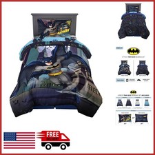 Twin Size Batman Comforter Set 4 Piece with Fitted Sheet and Pillowcase