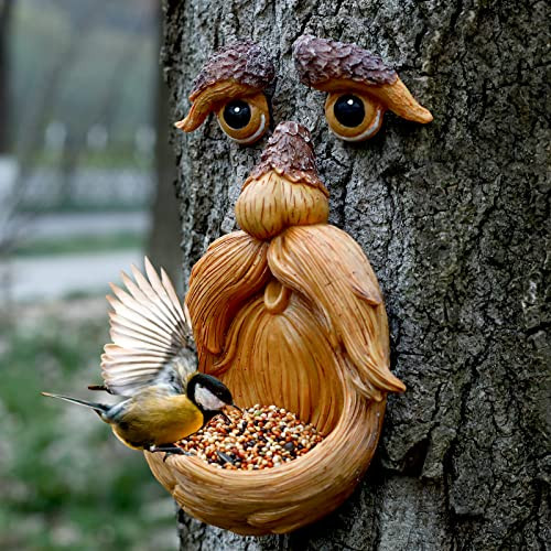 Small Tree Faces Bird Feeder Decor - Tree Hugger Garden Yard Art for Outdoor Spaces
