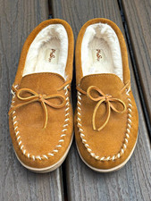 My Slipper Women  s Brown Leather Moccasin Slippers Faux Fur Lined Slip On 8