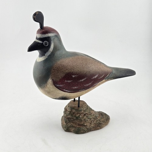 Hand Painted Carved Wood California Quail Figurine Vintage Decoy 7"