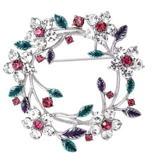 Luxury Crystal Flower Wreath Brooch Silver Rhinestone Leaf Floral Pin Jewelry Gi