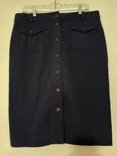 Lauren Ralph Lauren Premium Navy Button-Front Pencil Skirt 12 Cotton