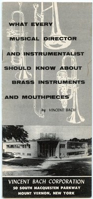 Vincent Bach Corp. Mount Vernon NY c1955 promotional booklet Stradivarius Brass