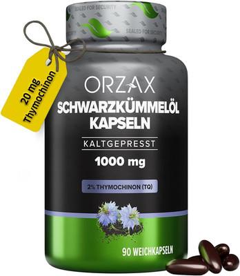 Orzax Schwarzkümmelöl Kapseln (Ungefiltert) - 1000Mg Mit 20Mg Thymochinon Pro Ta