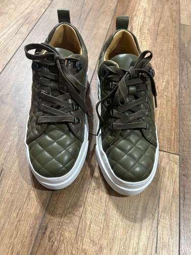 NEW WOB! J/Slides "Nancee" Army Green Quilted Leather Platform Sneaker, Size 8.5 - Picture 3 of 7