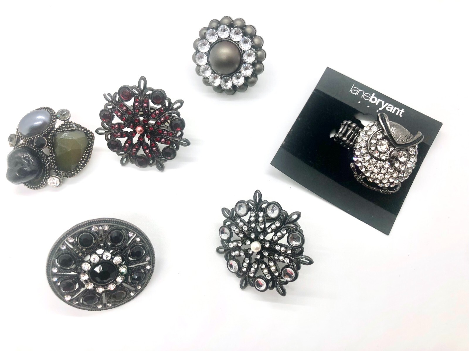 Vintage Stretchy Statement Ring Bundle, Owl, Chun… - image 1