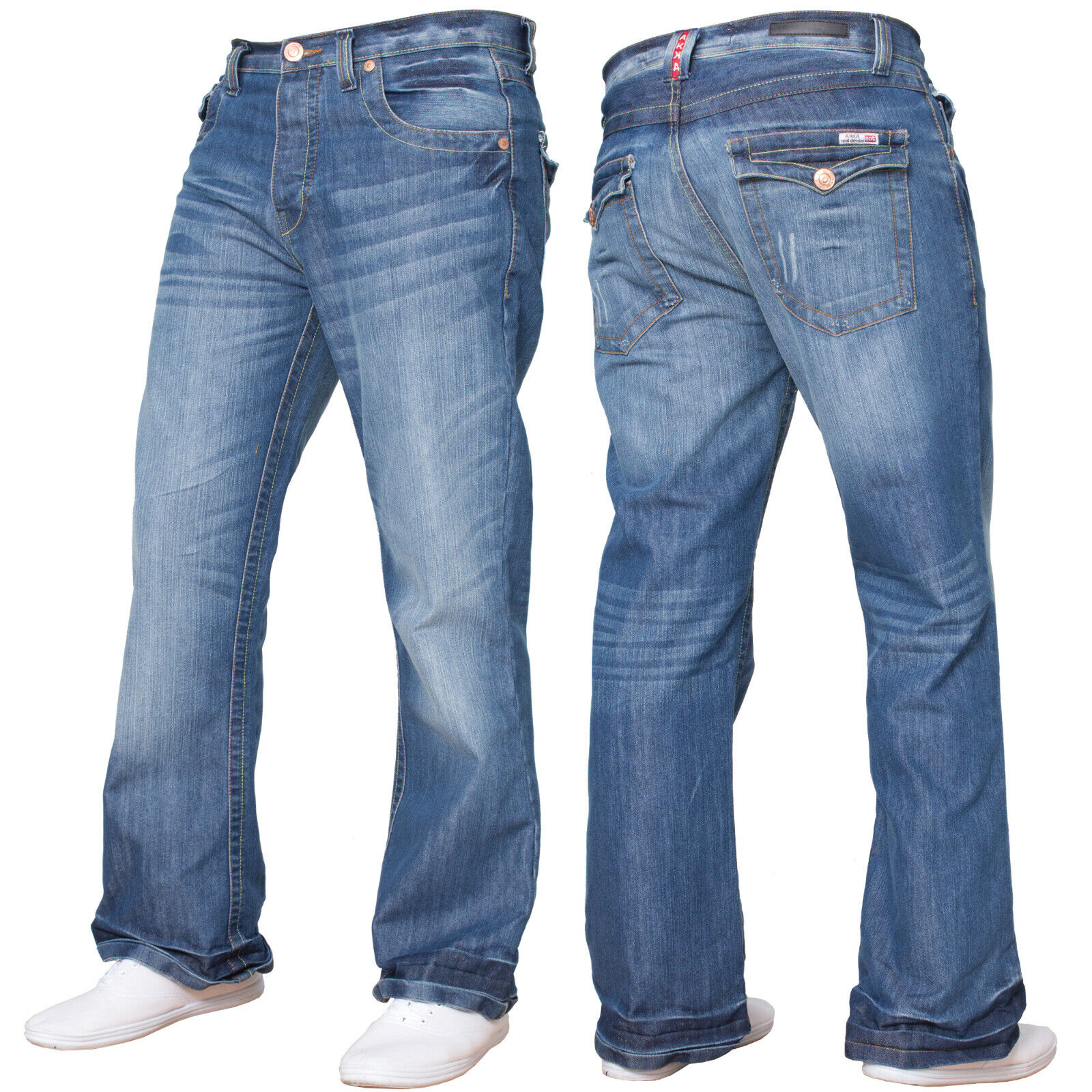 APT Mens Bootcut Jeans Wide Leg Flared Denim Trouser Casual Work Pants ...