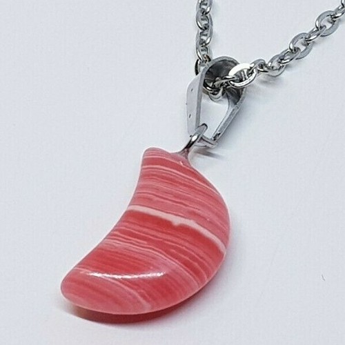 Pink Onyx Necklace Crescent Moon Pendant Crystal Gemstone Christmas Gift Chain - Picture 3 of 12