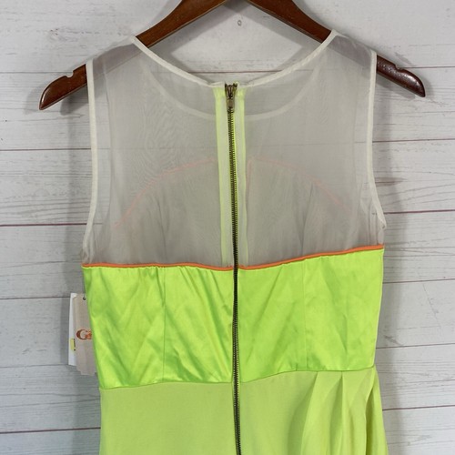 GB Juniors Sleeveless Mini Dress Size 9 Neon Green Zip Back Ruched Skirt New - Picture 4 of 15