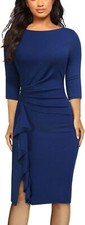 Women's Retro 3/4 Sleeve Ruched Pencil Sheath Dress - Vintage Chic Office Style