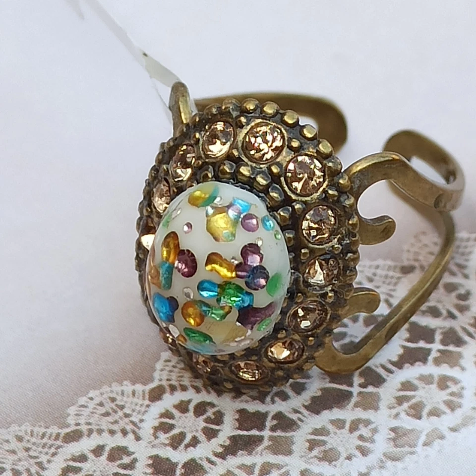 Michal Negrin Anillo Ovalado Vidrio Colorido y Cristales de Swarovski Caja de Regalo Ajustable Foto 3 de 4