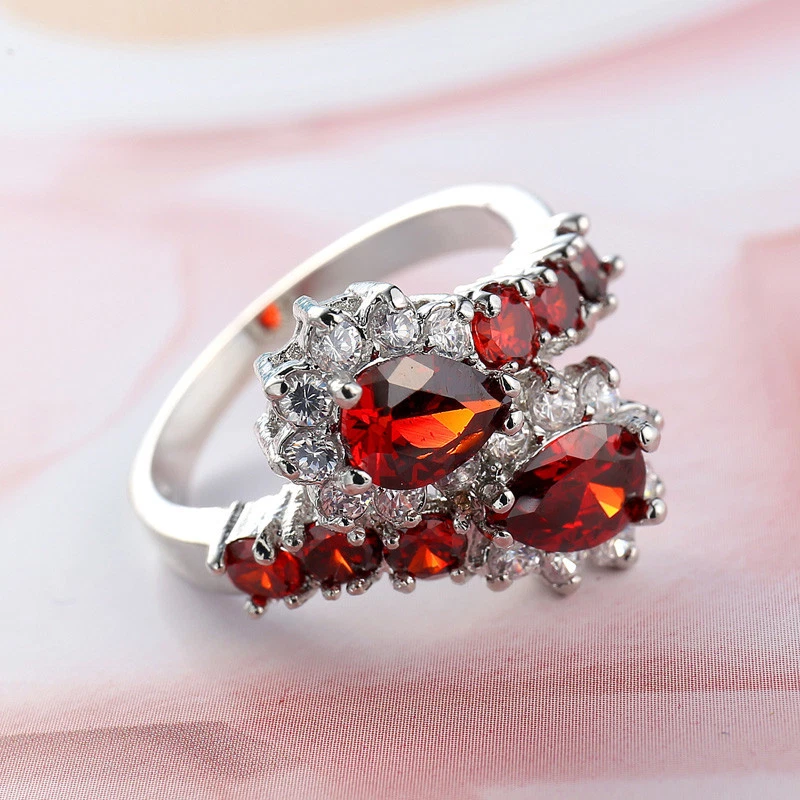 Holiday Gift Multi Natural Fire Red Garnet Gemstone Silver Ring Size 6-10 Woman - Image 3 of 3