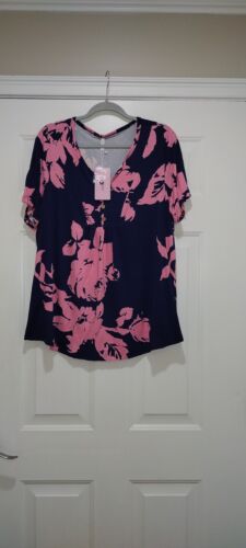 NWT Cathy Tunic Pink & Blue Floral Plus Blouse Size 2X