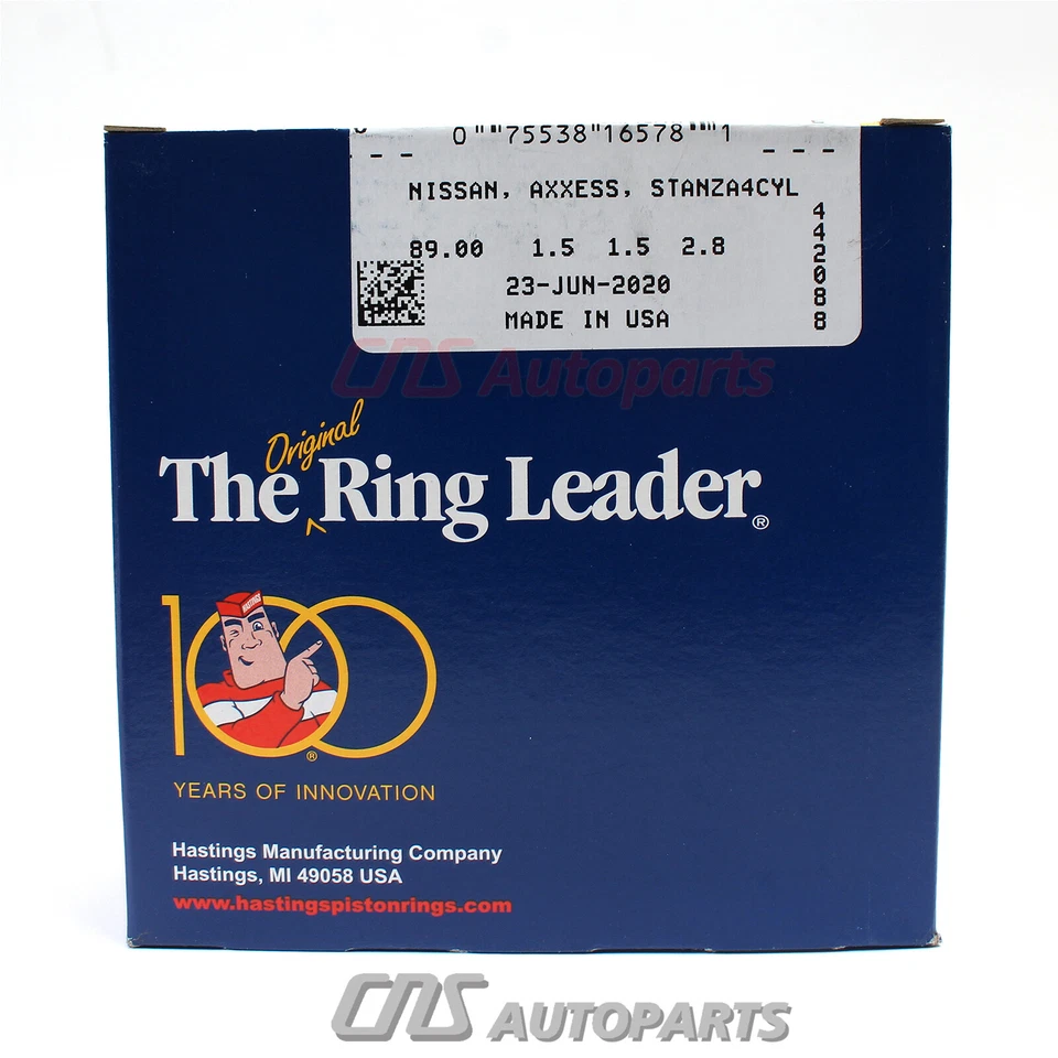 Hastings Piston Rings Fits 89-98 Nissan 240SX Altima Stanza Axxess  2.4L "KA24D" Foto 2 de 4