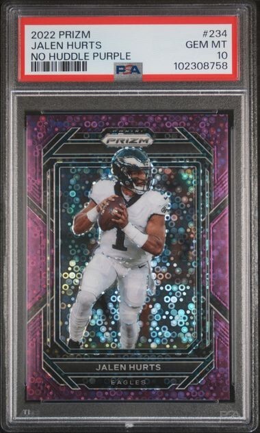 2022 Panini Prizm Jalen Hurts No Huddle Purple /35 PSA 10 #234 Eagles