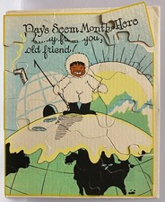 Jig Saw Puzzle Greeting Card ~ Stereotyped Eskimo on Top of World~North Pole 