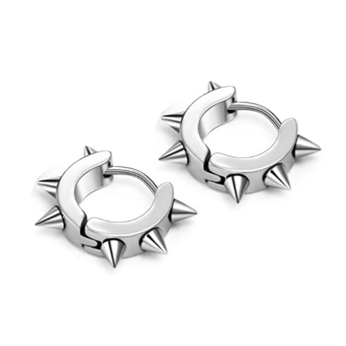 3 Pairs Stainless Steel Punk Earrings for Men Women Spike Huggie Hoop Earrings - Picture 14 of 17