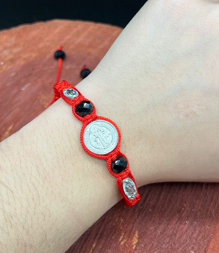 Red Cord Benito Saint Bracelet Black Stones Macrame - Picture 7 of 10