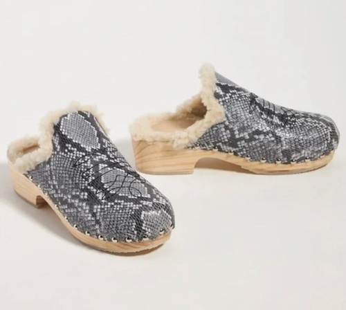 Anthropologie Pilcro Shearling Lined Clogs Snakeskin Ivory gray 41/10 NEW - Picture 5 of 10