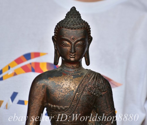 12 Zoll alte tibetische tibetische Bronze vergoldete Shakyamuni Amitabha Buddha Statue - Bild 2 von 15