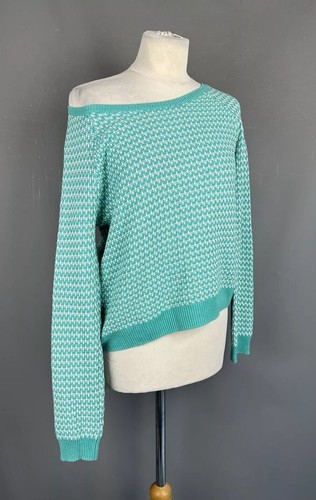 Brora Green White Cotton Linen Net Open Knit Boat Neck Slouchy Jumper UK 8 10 - Picture 9 of 14
