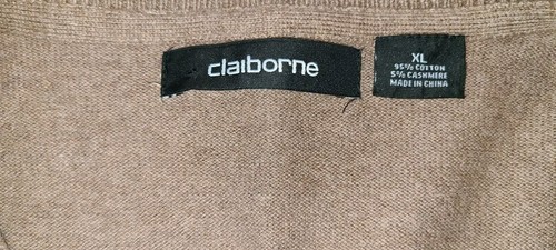 Claiborne Brown V-neck cashmere Cotton blend sweater men sz XL - Picture 4 of 7