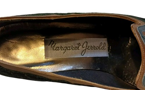 Vintage Margaret Jerrold Suede Green Patterned Kitten Heel Pumps Size 6.5M - Picture 8 of 9