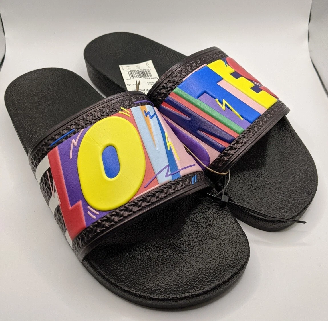 Adidas Originals Adilette Pride slip on uomo Love Unites nuovo con etichetta taglia 13