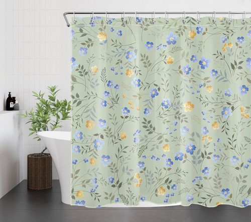 Green Plant Blue and Yellow Wildflower Shower Curtain Set for Bathroom Decor - Bild 4 von 21