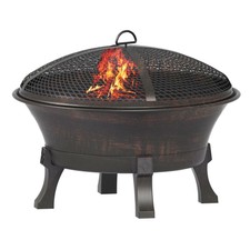 Hampton Bay Crossfire 29 5in Steel Fire Pit Deep With Cooking Grate Mesh Cover For Sale Online Ebay