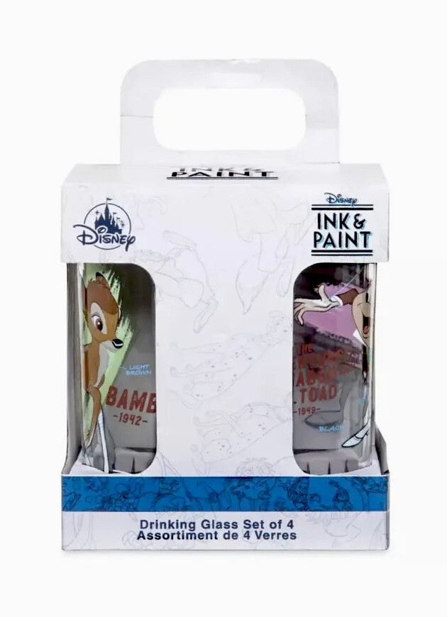 Disney Parks Ink & Paint 40&rsquo;s - 50&rsquo;s Drinking Glass Set Of 4 NEW In Box