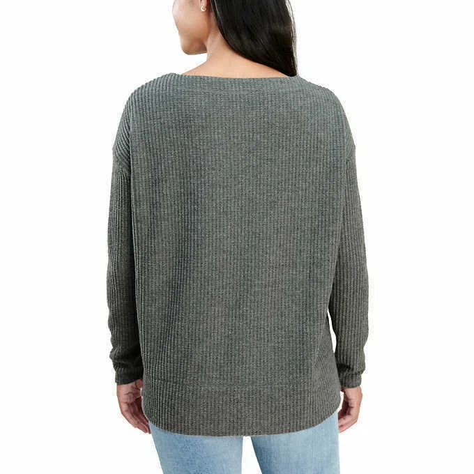 Splendid Women's Size:LARGE Color: GRAY Thermal Waffle Top - Image 2 of 3